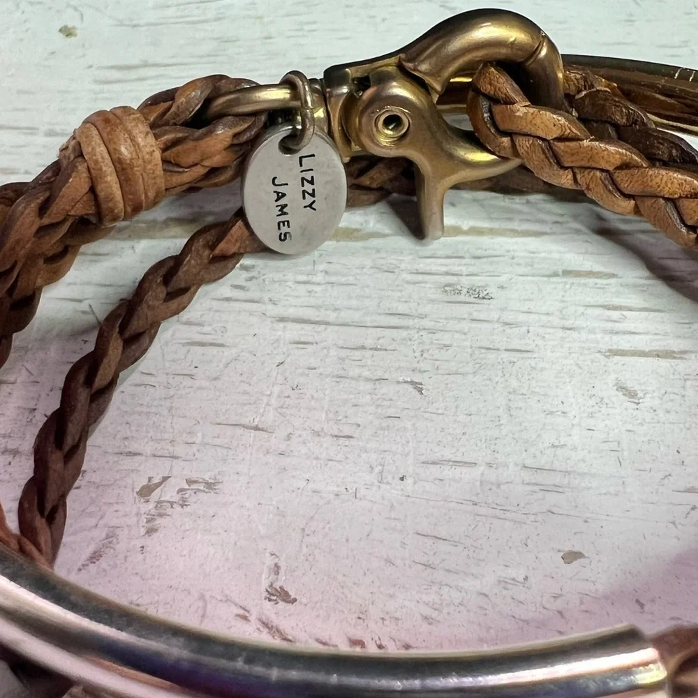 Lizzy James Double Strand Gold Silver & Brown Leather Wrap Around Bracelet D13